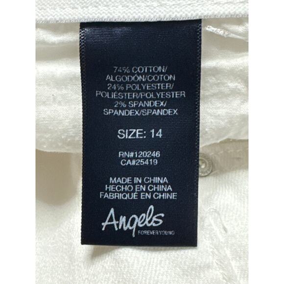 Angels Forever Young Sz 14 360 Sculpt Bermuda White Cuffed Denim Stretch Shorts - Picture 4 of 4